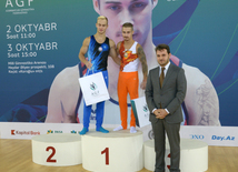 İdman gimnastikası üzrə 22-ci Bakı Çempionatı və Birinciliyi. Kişilər arasında çoxnövçülük finalı və mükafatlandırma mərasimi. Bakı, Azərbaycan, 03 oktyabr 2015